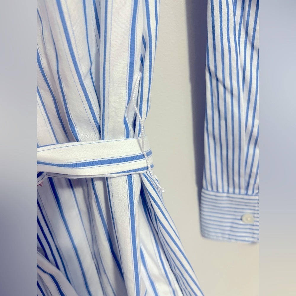 J. Crew Classic Fit cotton poplin shirtdress in mixed blue/white stripe size 0 - Picture 5 of 9
